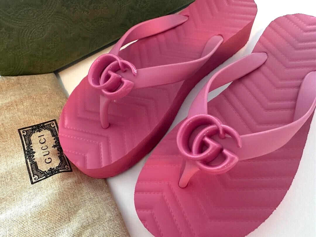 NIB NWT Authentic Gucci GG Chevron Pink Thong Sandals 655463 6.5 37 | eBay